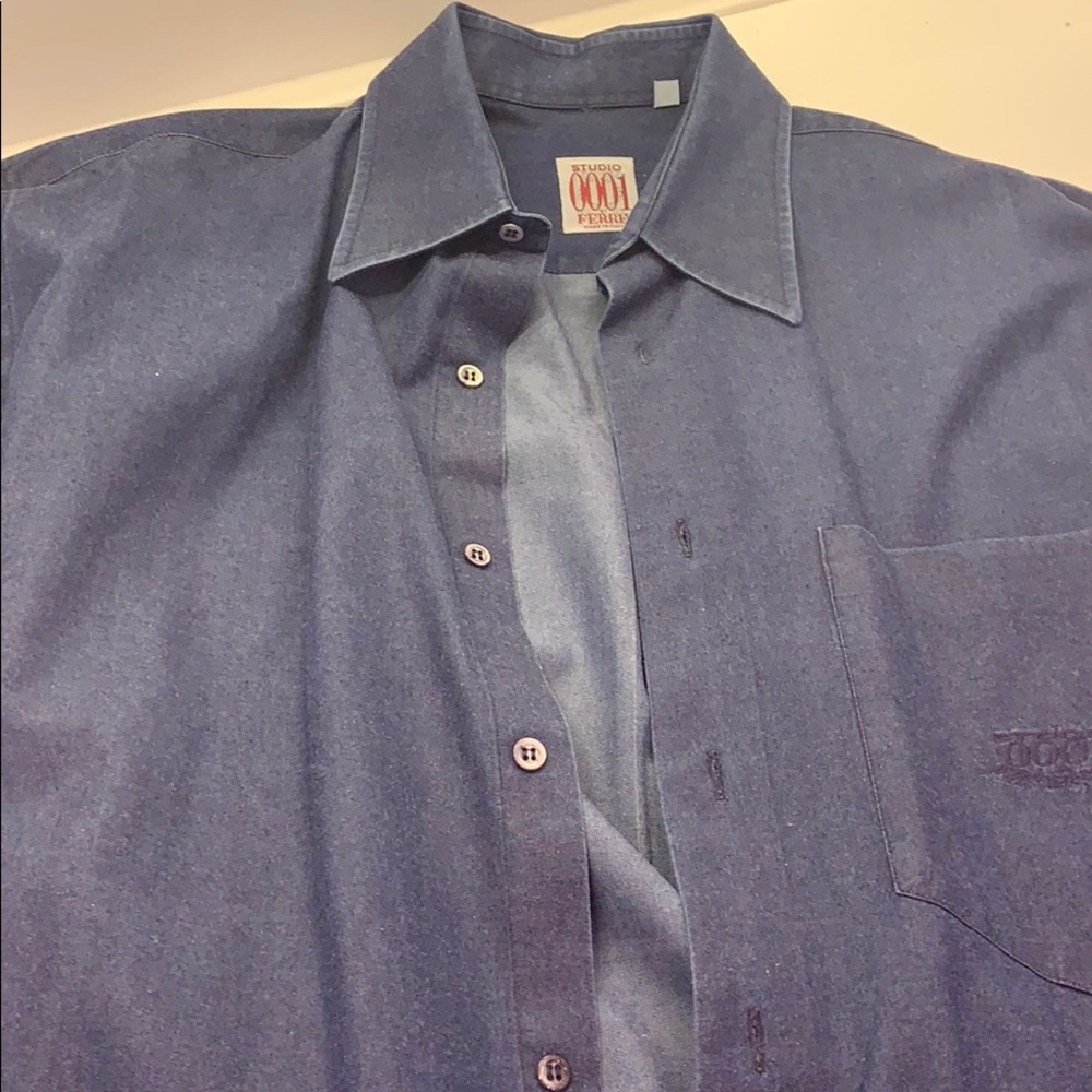 Long sleeve dark blue cotton Italian shirt; clean